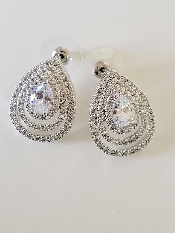 Clear Diamond Cubic Zirconia Crystal Drop earring… - image 1