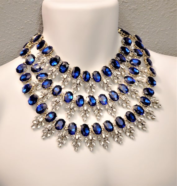 Blue Sapphire and Clear Empress Crystal Diamond Rhinestone 3 | Etsy