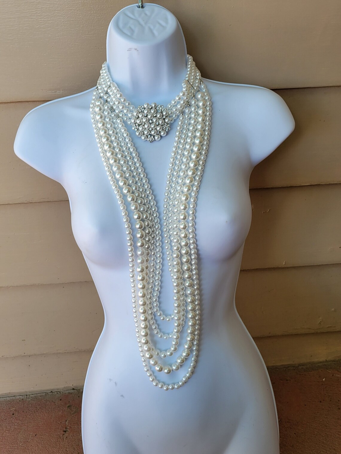 Pearl Body Necklace Diamond Silver Crystal Necklace Costume Etsy