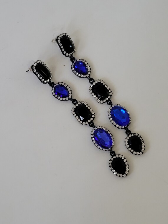 Sapphire Crystal Long Chandelier Black and Blue e… - image 4