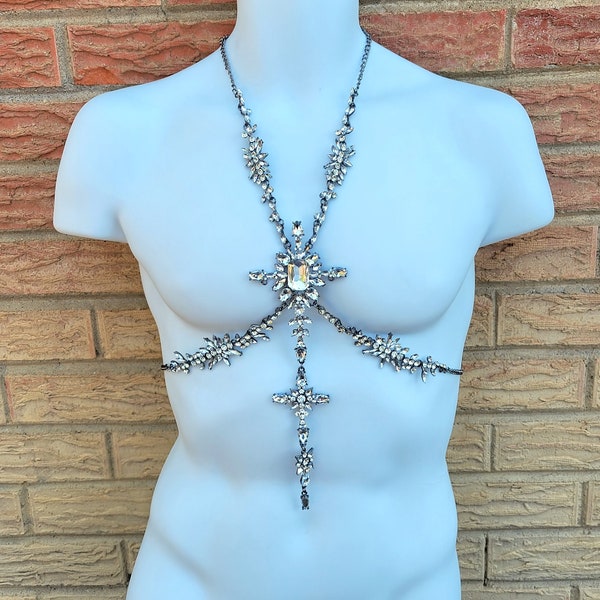 Clear Diamond Body Harness Cross Vampira Crystal Rhinestone Necklace body chain Costume jewelry