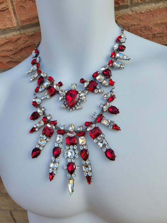 Clear Ruby Red Necklace Vampira Crystal Rhineston… - image 7