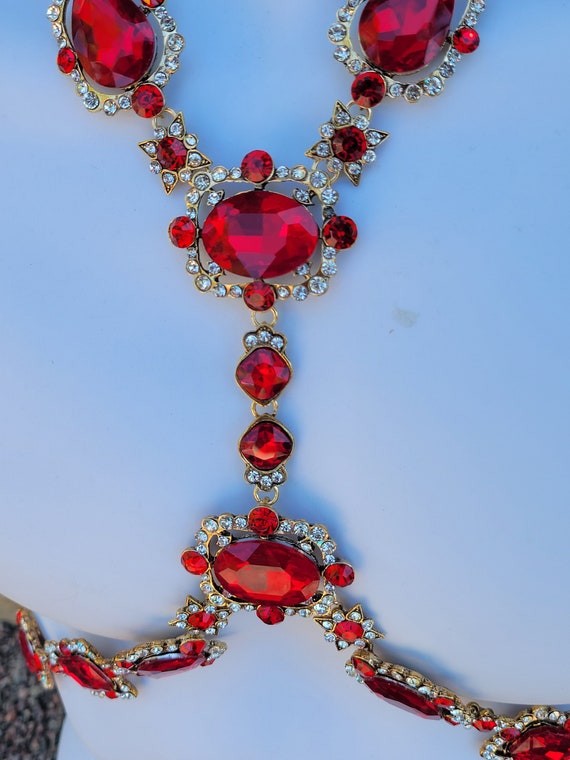 Ruby Red  Body Harness Crystal Rhinestone Necklac… - image 3