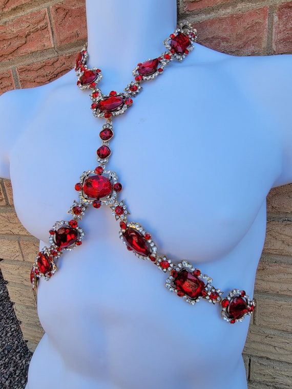 Ruby Red  Body Harness Crystal Rhinestone Necklac… - image 5