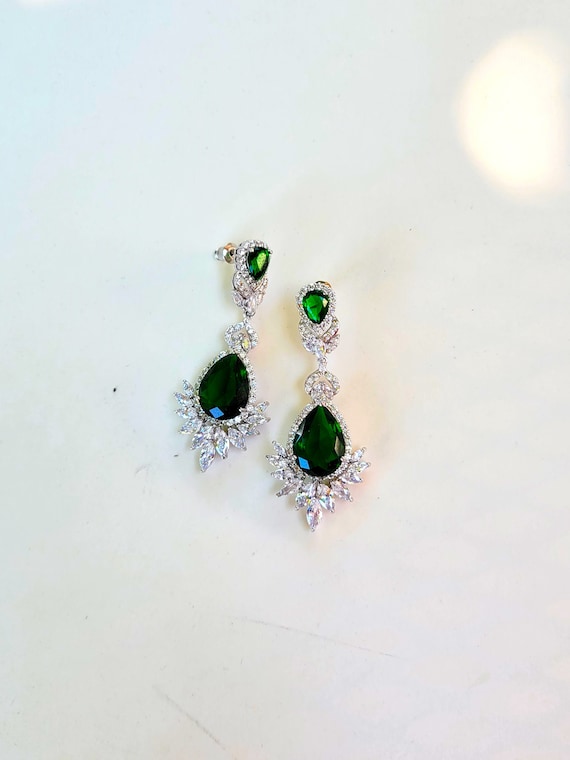 Green Emerald Earrings Cubic Zirconia (CZ) Crystal