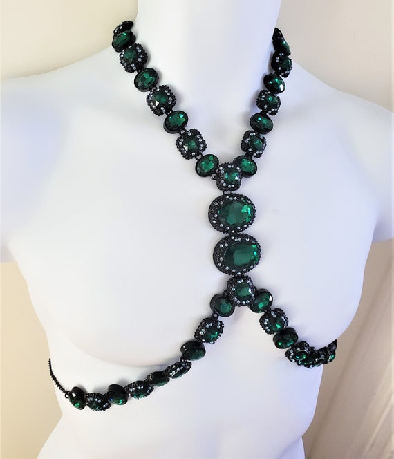 Green Crystal Rhinestone Body Harness Necklace Co… - image 6