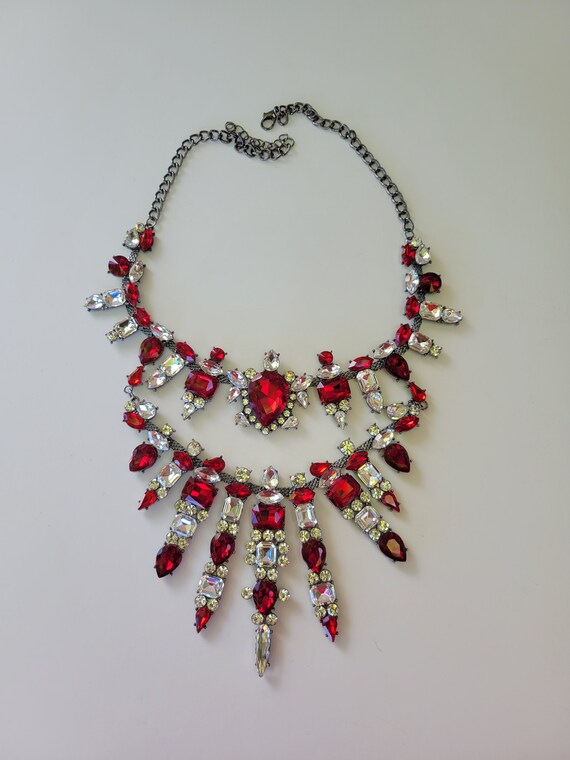 Clear Ruby Red Necklace Vampira Crystal Rhineston… - image 2