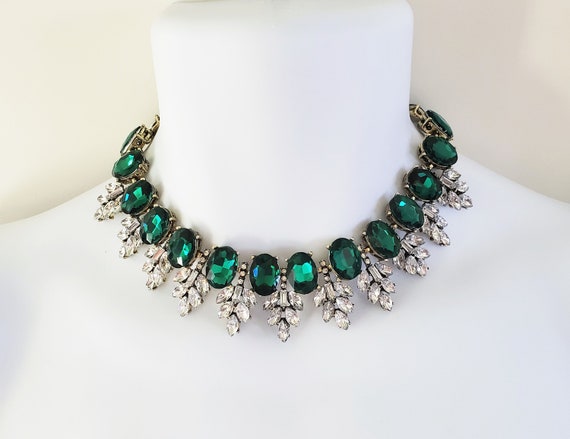 Buy Antique Vintage Art Deco Brass Chain & Green Rhinestone Necklace Online  in India - Etsy