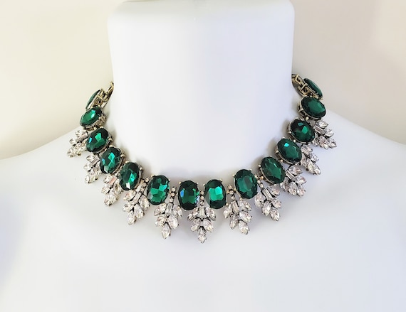 Buy Antique Vintage Art Deco Brass Chain & Green Rhinestone Necklace Online  in India - Etsy