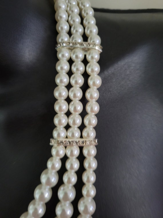 3 Strand Pearl and Emerald Green Diamond Crystal … - image 7