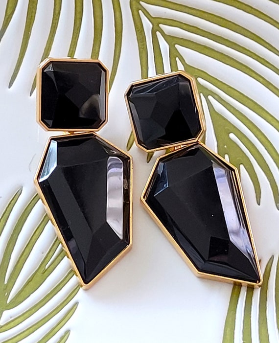 Acrylic Resin Geometric retro Black Gold Dangle D… - image 2