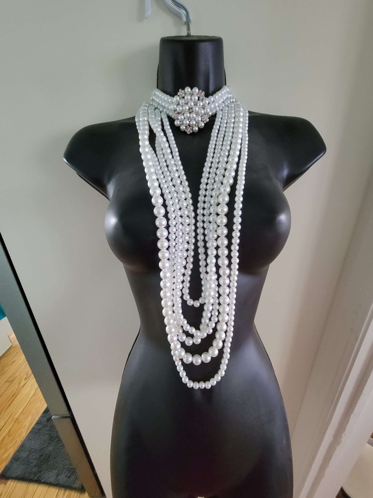 Pearl Body Necklace Diamond Silver Crystal Necklace Costume Etsy