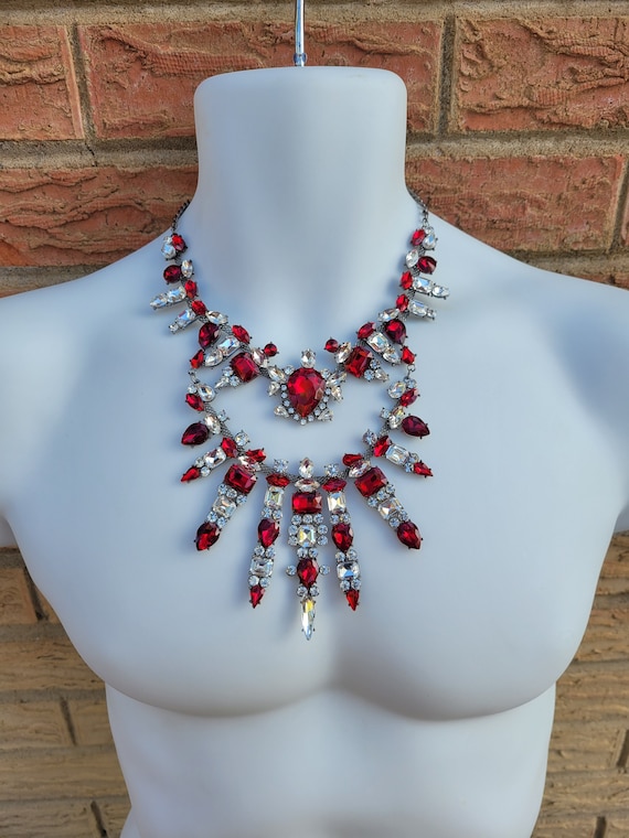 Clear Ruby Red Necklace Vampira Crystal Rhineston… - image 1