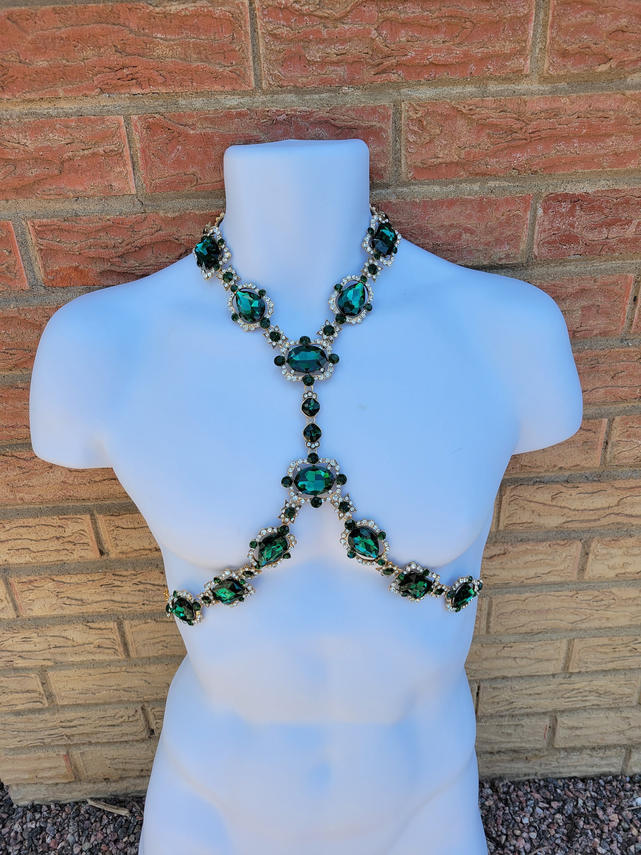 8446 Silver Rhinestone Crystal Body Chain For Women (green) Diamond Color Gemstone Bead Bra Pearl, Beaded Bralette Body Chain  main image 4