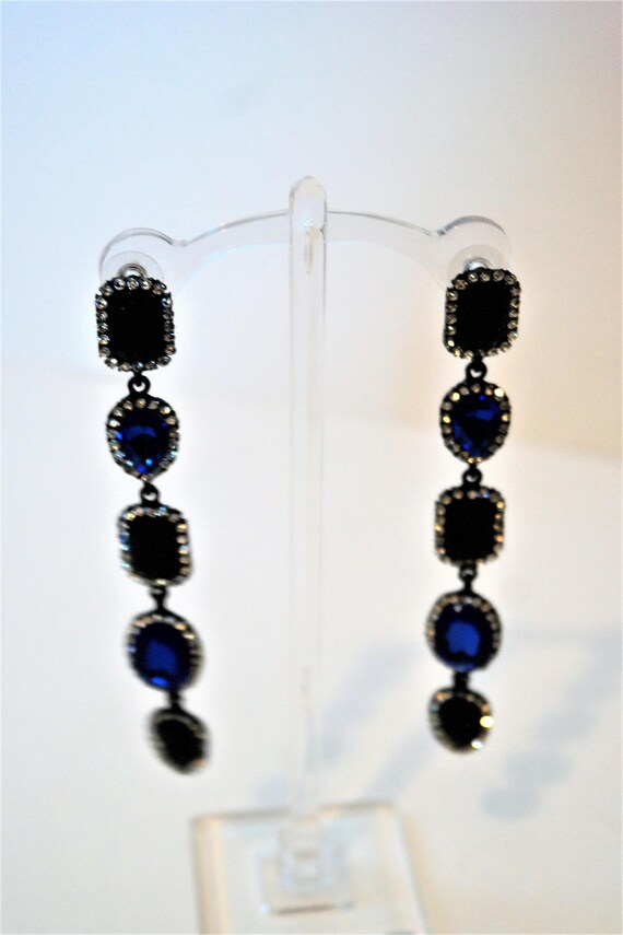Sapphire Crystal Long Chandelier Black and Blue e… - image 7