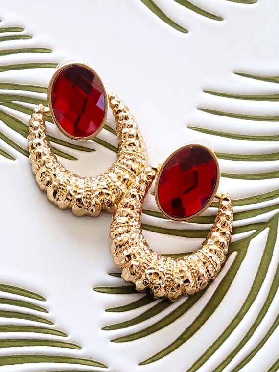 Ruby Red Crystal Dangle Drop Door Knocker Texture… - image 2