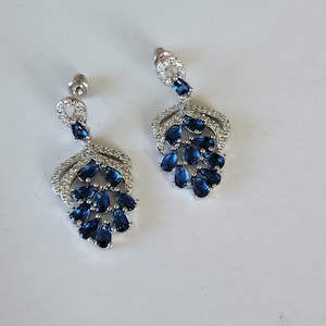 Clear Blue Crystal Earrings Cubic Diamond Zirconia (CZ) Blue Sapphire Crystal Bob earrings Royal