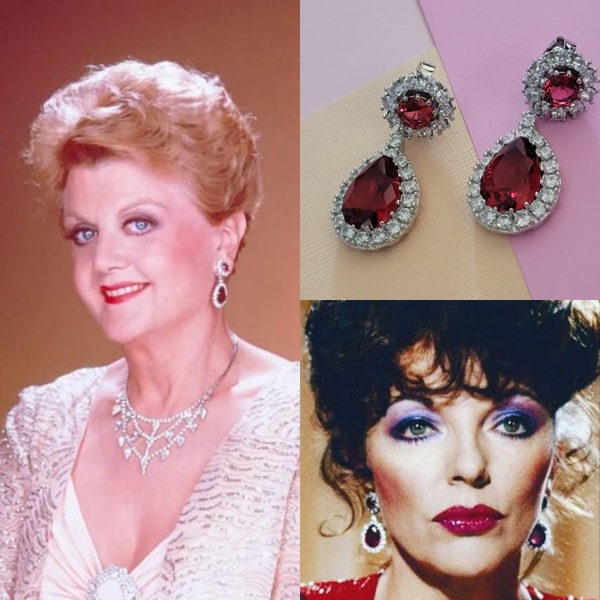 Crystal Ruby Earrings Joan Collins Style Dynasty Alexis Colby Carrington