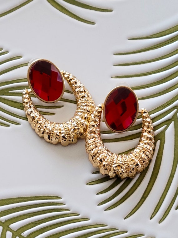 Ruby Red Crystal Dangle Drop Door Knocker Texture… - image 3