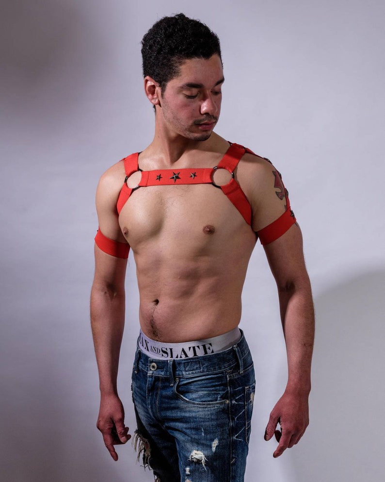 Men's Red Elastic Chest Harness With Built in Arm Band Etsy