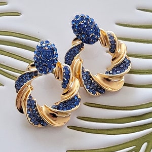 Blue Crystal Dangle Drop Door Knocker Twisted Earrings
