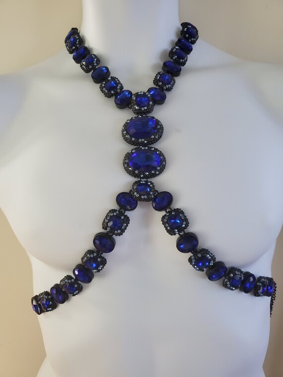 Blue Crystal Rhinestone Body Harness Necklace Cost