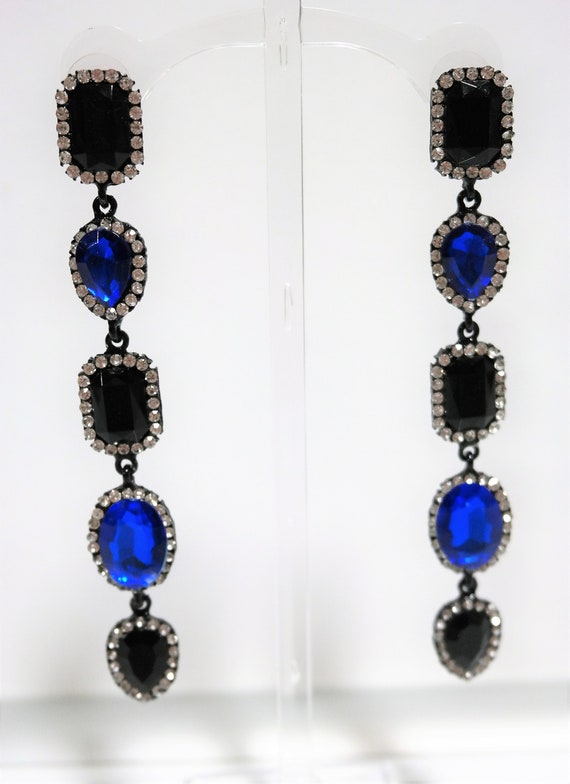 Sapphire Crystal Long Chandelier Black and Blue e… - image 5