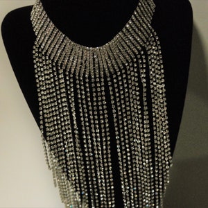 Rhinestone Metal Ball Chain Fringe Choker Necklace