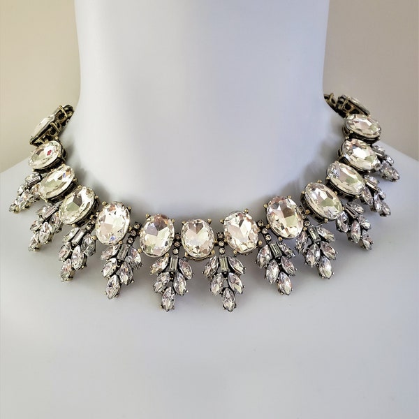 Duchess Crystal Diamond Rhinestone Bib Royal Statement Necklace Costume Jewelry