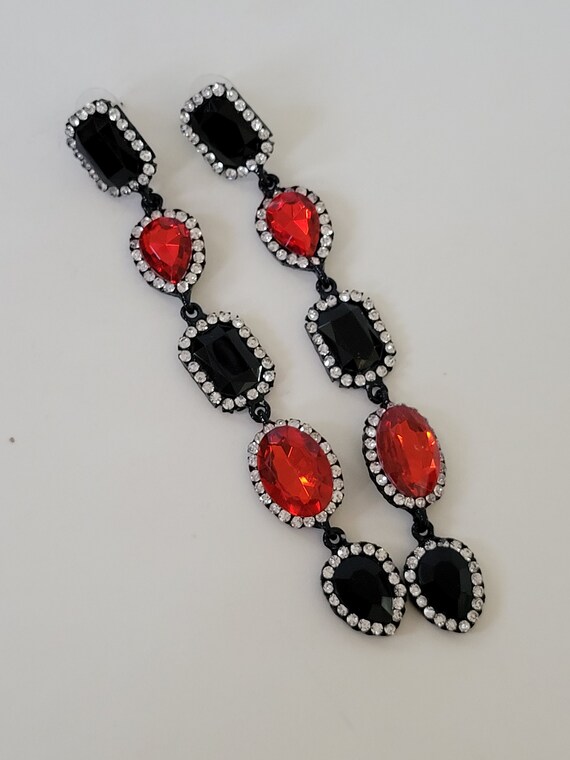 Ruby Crystal Long Chandelier Black and Ruby Red e… - image 5