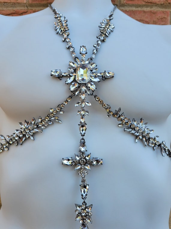 Clear Diamond Body Harness Cross Vampira Crystal … - image 3