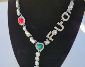 Fashion Choker FUCK Necklace Rhinestone Statement Necklace