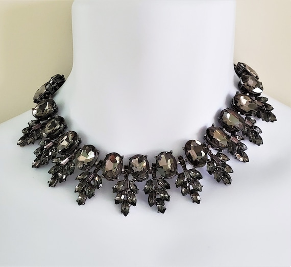 Dark Diamond Black Duchess Crystal Rhinestone Bib Royal Statement Necklace Costume Jewelry Etsy Canada