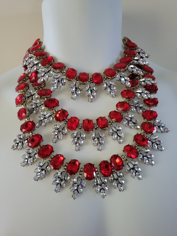 Ruby Red and Clear Empress  Crystal Diamond Rhine… - image 7