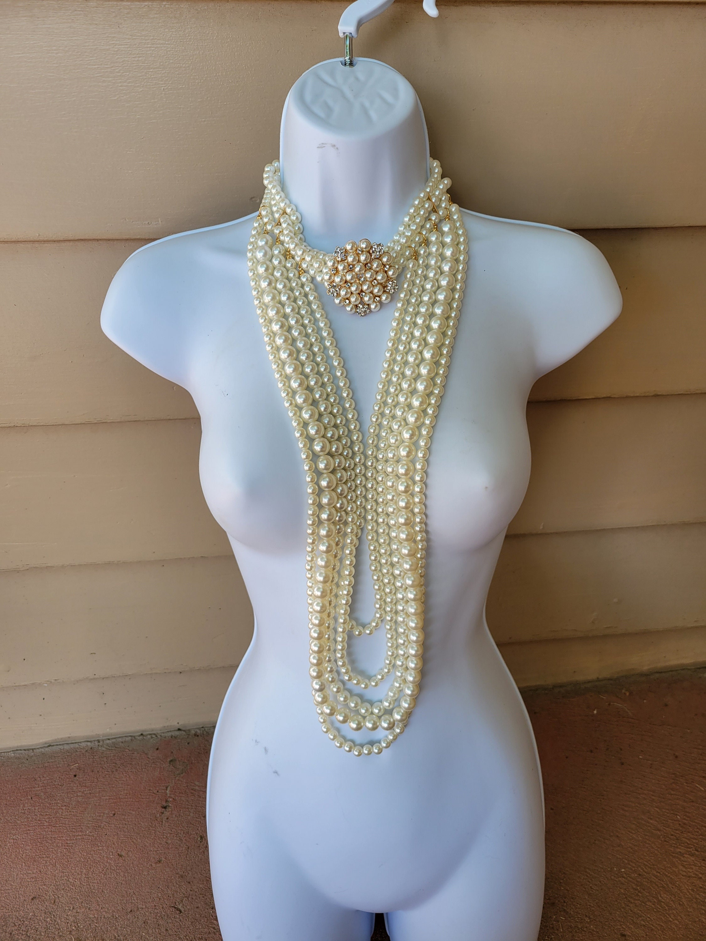 Pearl Body Necklace Diamond Cream Gold Crystal Necklace Etsy