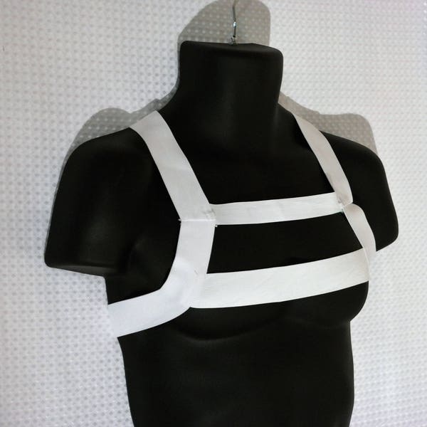 Men's White Elastic Chest Harness Hilton Burlesque Costume Gogo Stripper Body Band