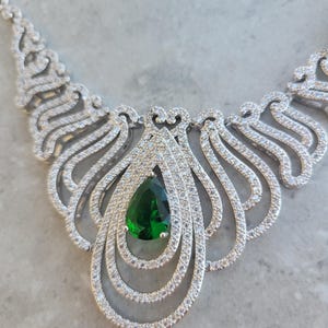 Emerald Diamond Crystal Art Deco Necklace Bib or Princess Gatsby Style