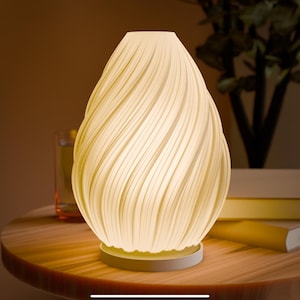 Spiral Flame Table Lamp – Desk Lamp – Smart Alexa LED – Black or White Base – Modern Sculptural Lamp