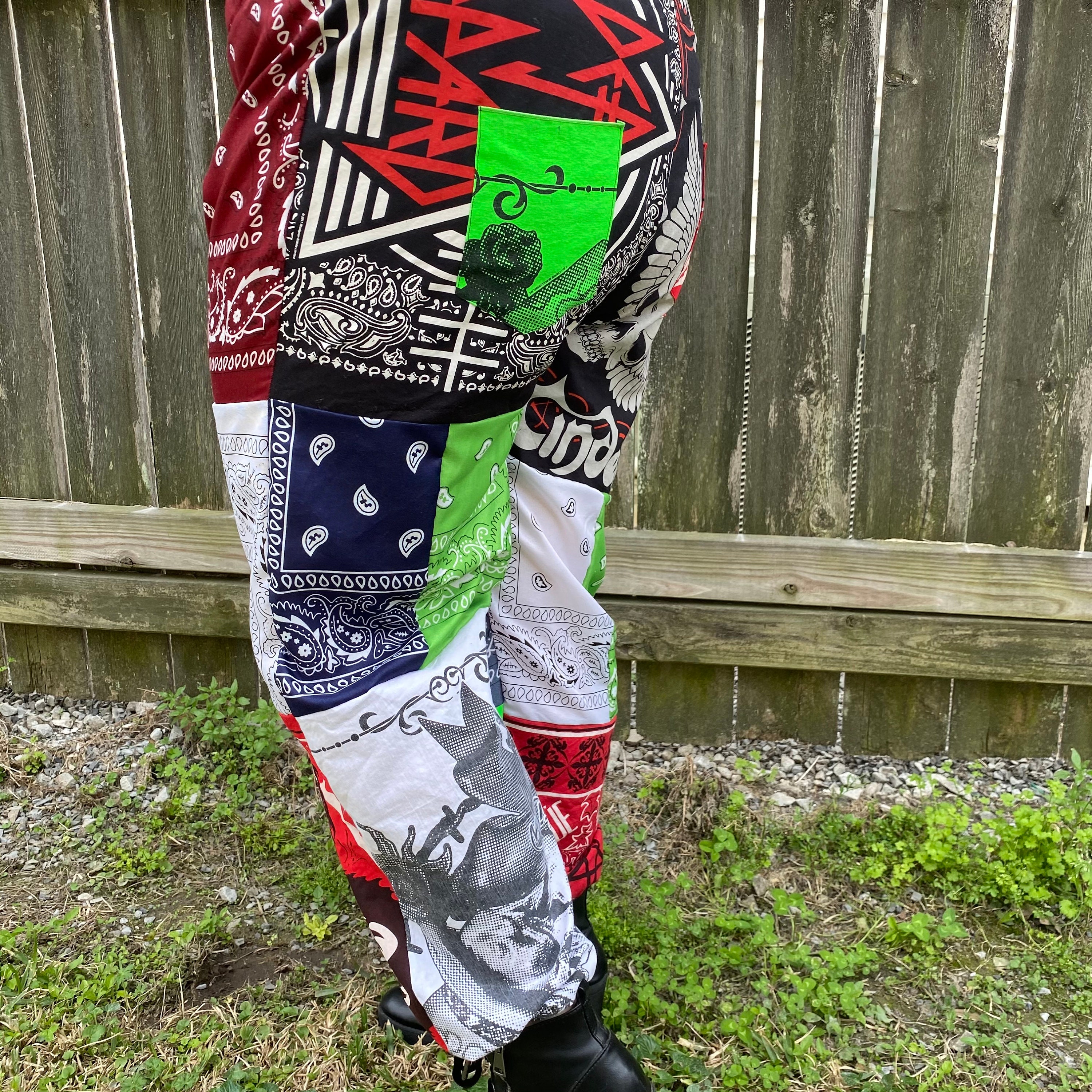 Unisex Classic Rock Bandana Patchwork Pants With Pockets - Etsy