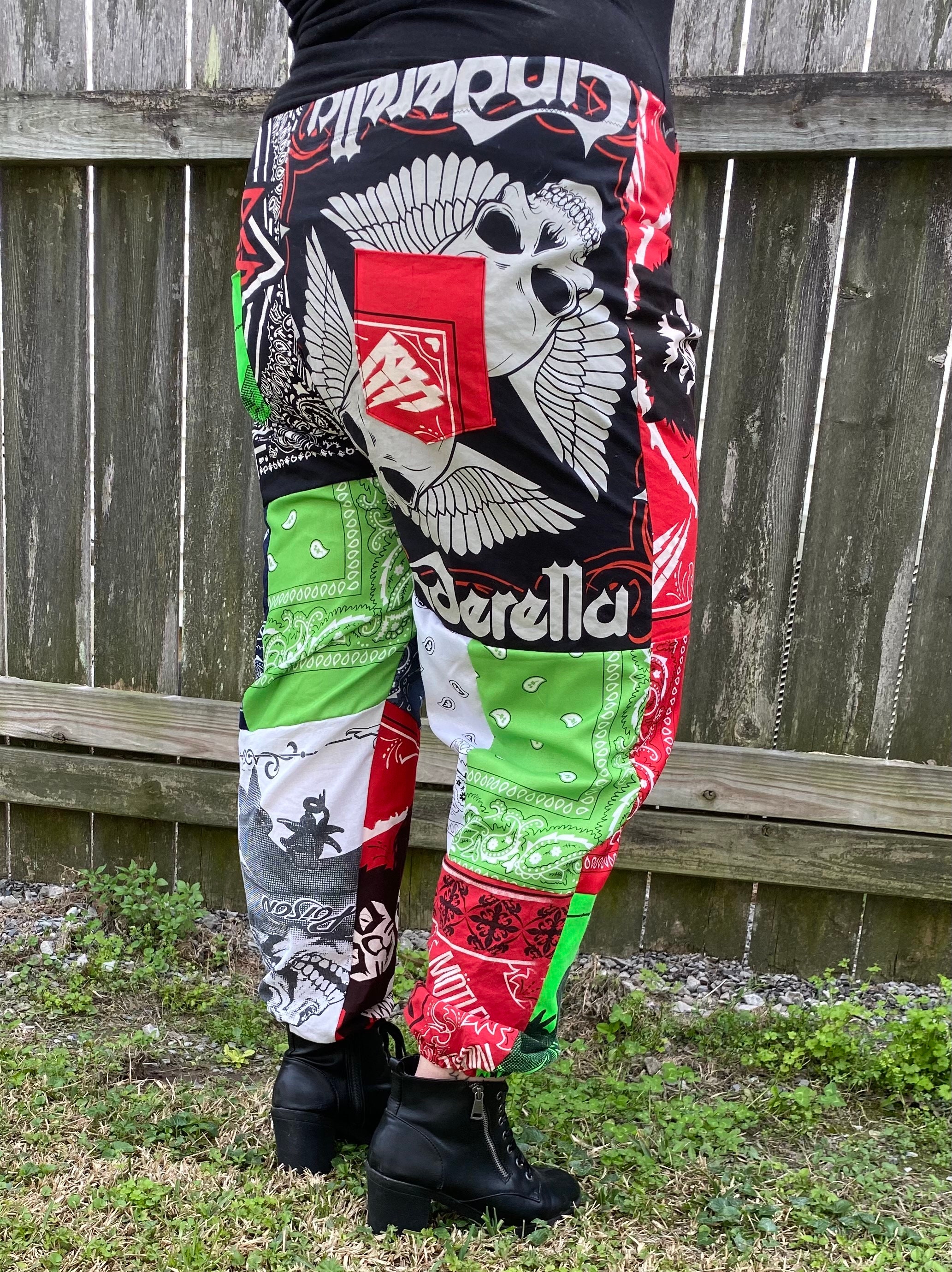 Unisex Classic Rock Bandana Patchwork Pants With Pockets - Etsy