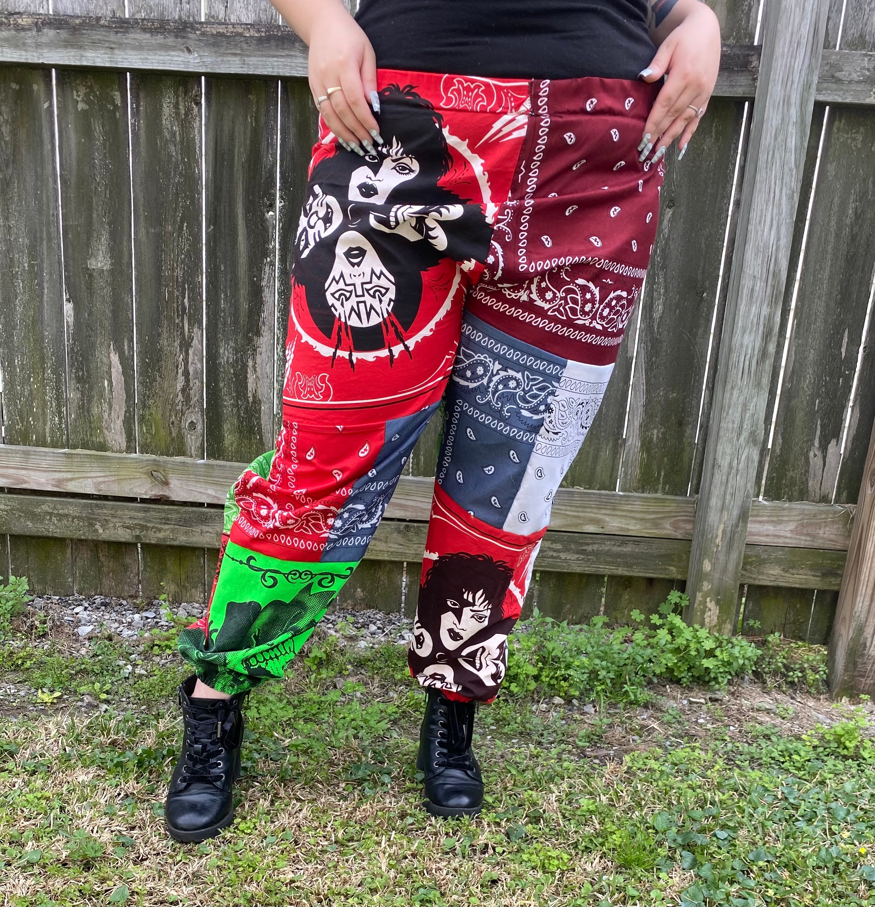 Unisex Classic Rock Bandana Patchwork Pants With Pockets - Etsy