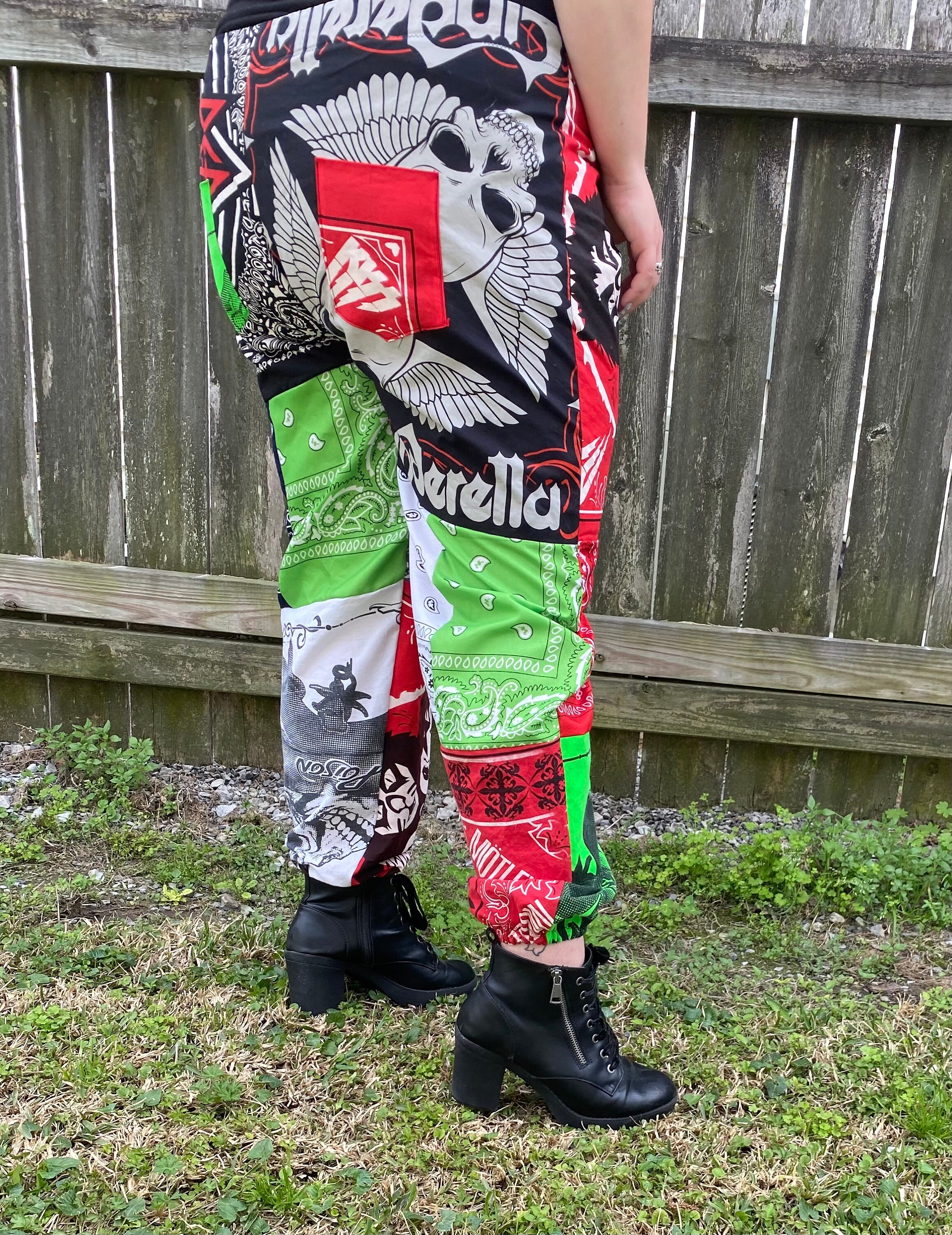 Unisex Classic Rock Bandana Patchwork Pants With Pockets - Etsy