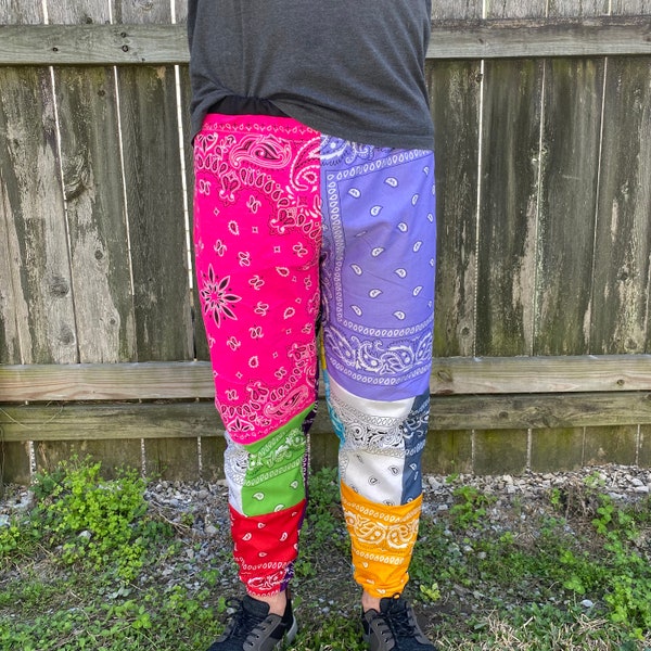 Unisex Rainbow Patchwork Bandana Pants || Size Small/Medium