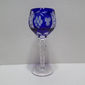 Bohemian Czech Cut to Clear Cobalt Blue Crystal Nachtmann Traube Grapes Cordial Stemware