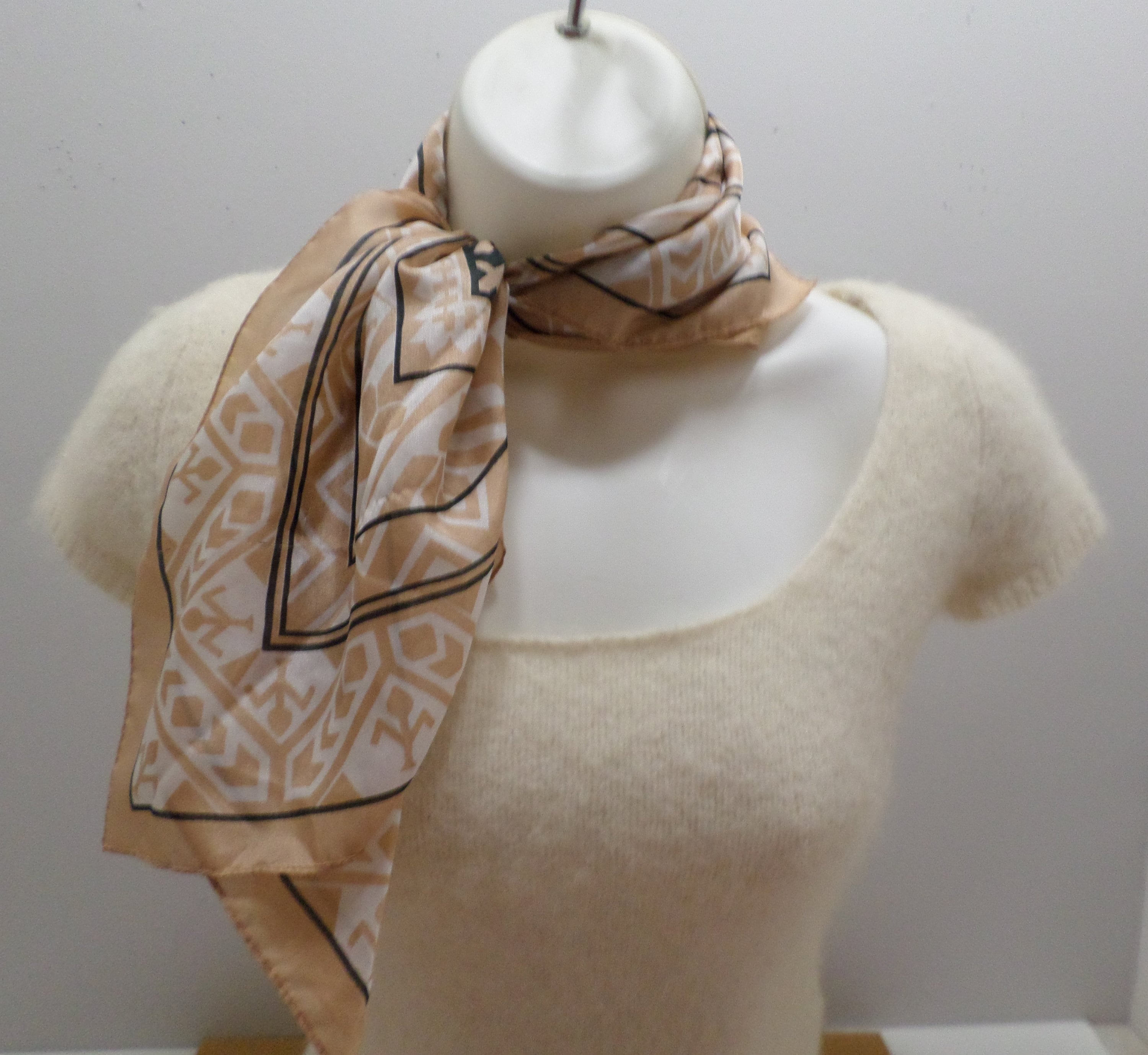 Vintage Ladies Scarf 100% Polyester Made in Italy Tan and  display picture 3