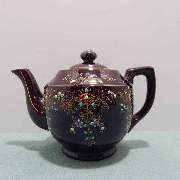 Vintage Japanese Moriage Redware Teapot 1940's