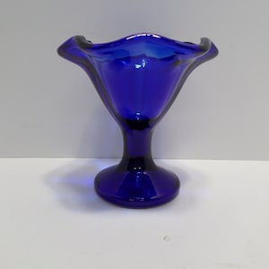 Vintage Cobalt Blue Glass Footed Compote Candy Trinket Dish Made in Italy