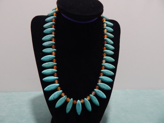 Turquoise and Carnelian Stone Necklace 18" long - image 1