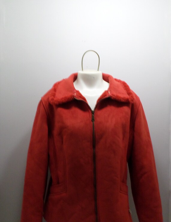 red faux fur jacket
