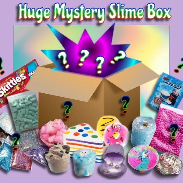 Huge mystery slime Box.  No slime repeats.   You are going to love this slime Box! 9 huge containers ! And extras!